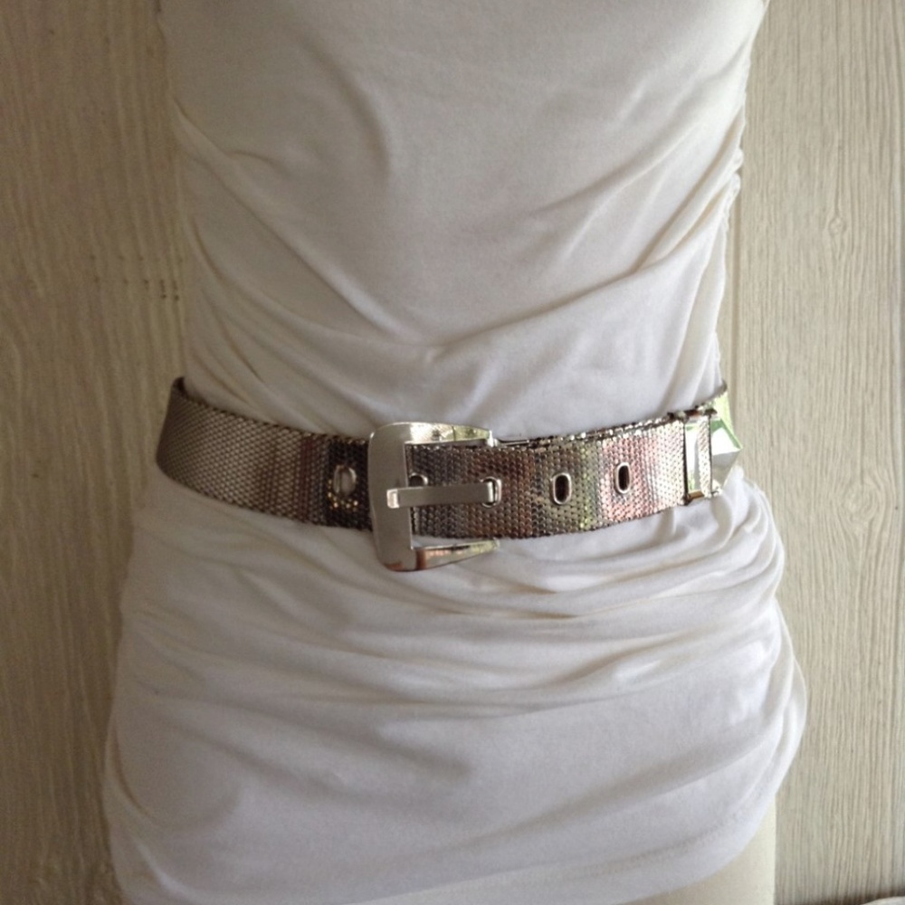 Vintage Shiny Silver Wide Mesh Belt